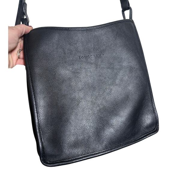 Longchamp Foulonné Medium Leather Crossbody Bag – Black Pebbled Leather Handbag - Picture 3 of 12